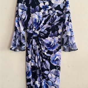 connected apparel Navy Floral Twist-Front Long Sleeve Dress
